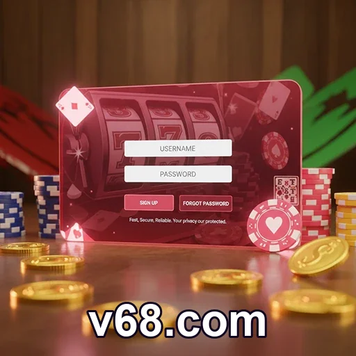 Tela do app v68.com com instalação leve e login